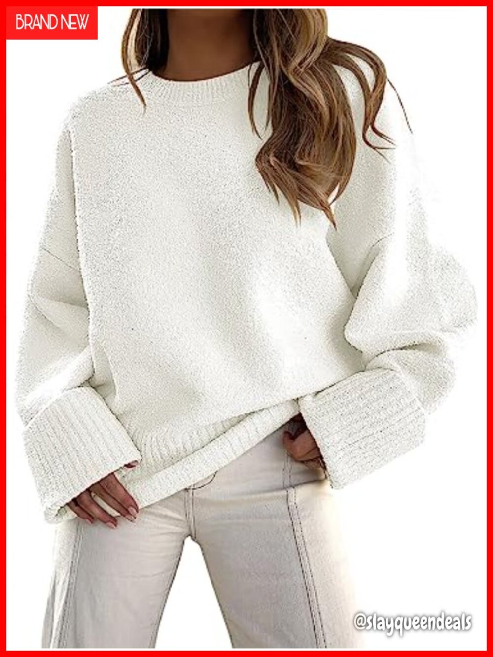Oversized Fuzzy Knit Crew Neck Long Sleeve Pullover Sweater